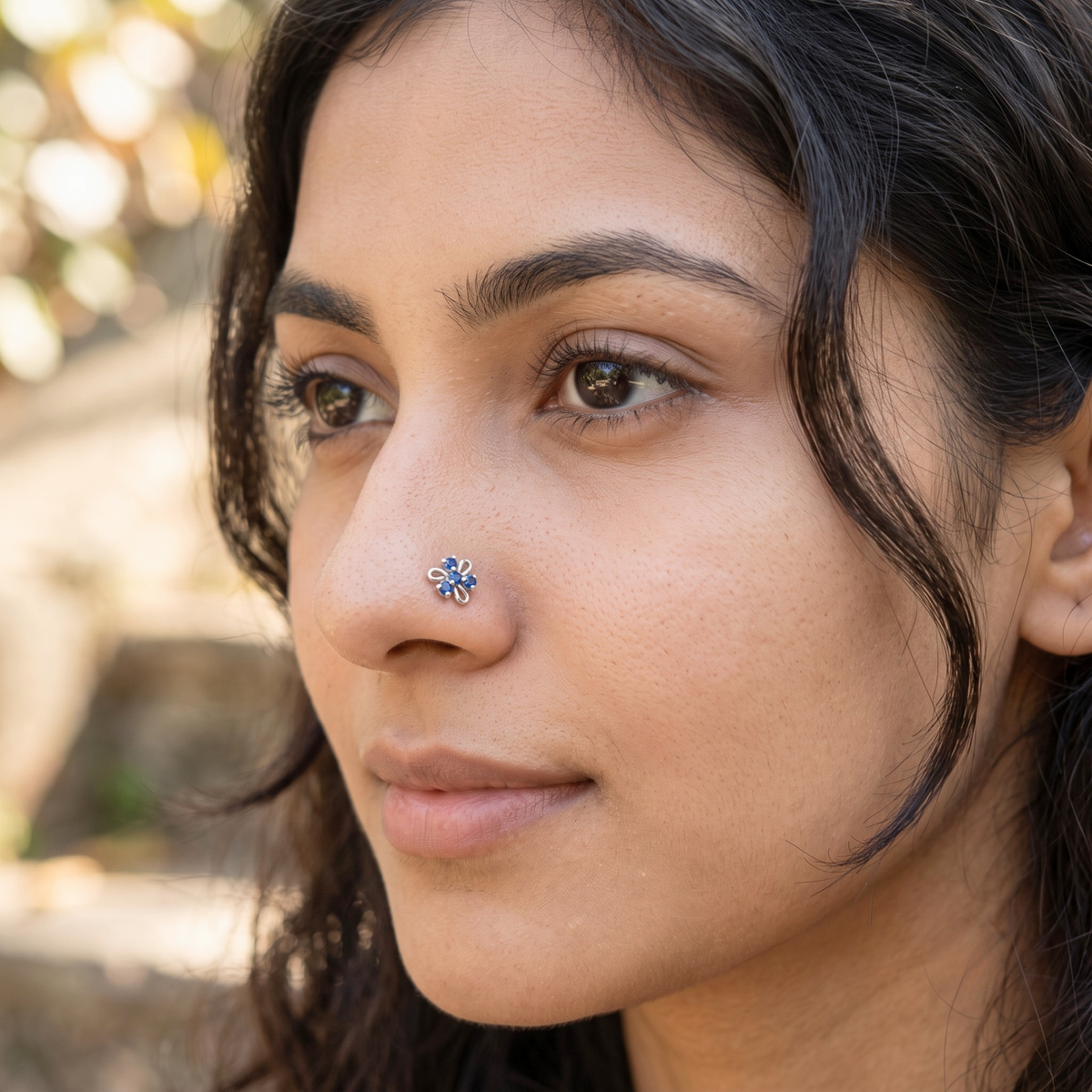 Azure Swirl Floral Nose Pin in 925 Sterling Silver