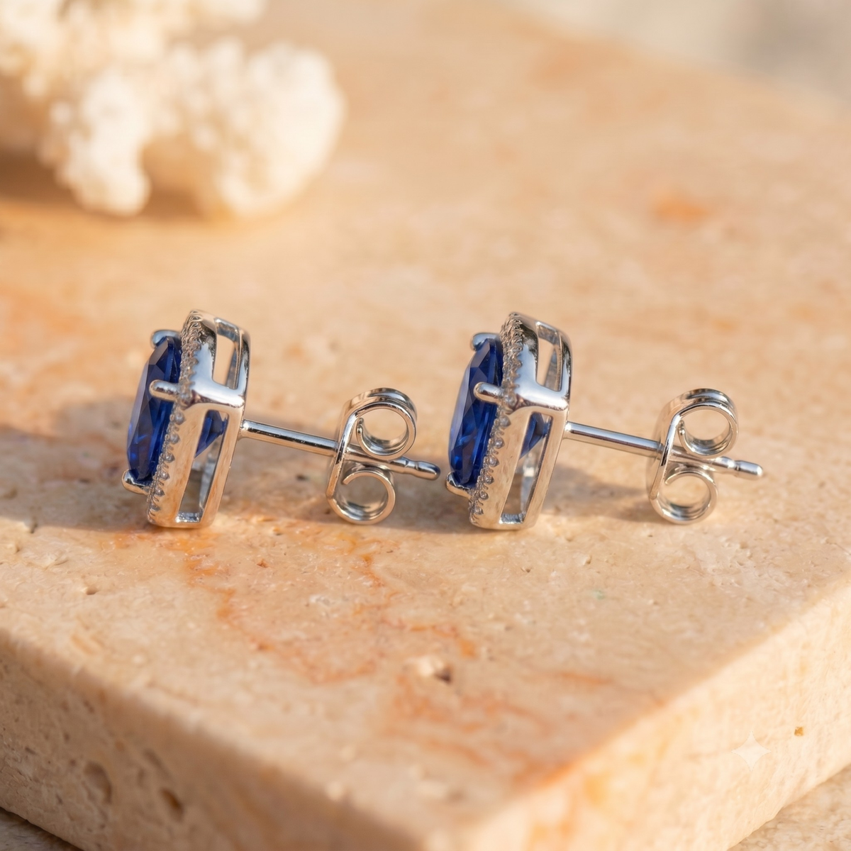 Striking Azure Trillion Halo Studs - 925 Sterling Silver