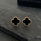 Natural Black Onyx Clover Stud Earrings - 925 Sterling Silver