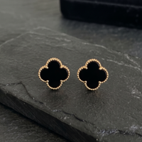 Natural Black Onyx Clover Stud Earrings - 925 Sterling Silver