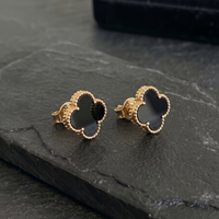 Natural Black Onyx Clover Stud Earrings - 925 Sterling Silver