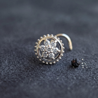 Beaded Halo Floral Nose Pin in 925 Sterling Silver