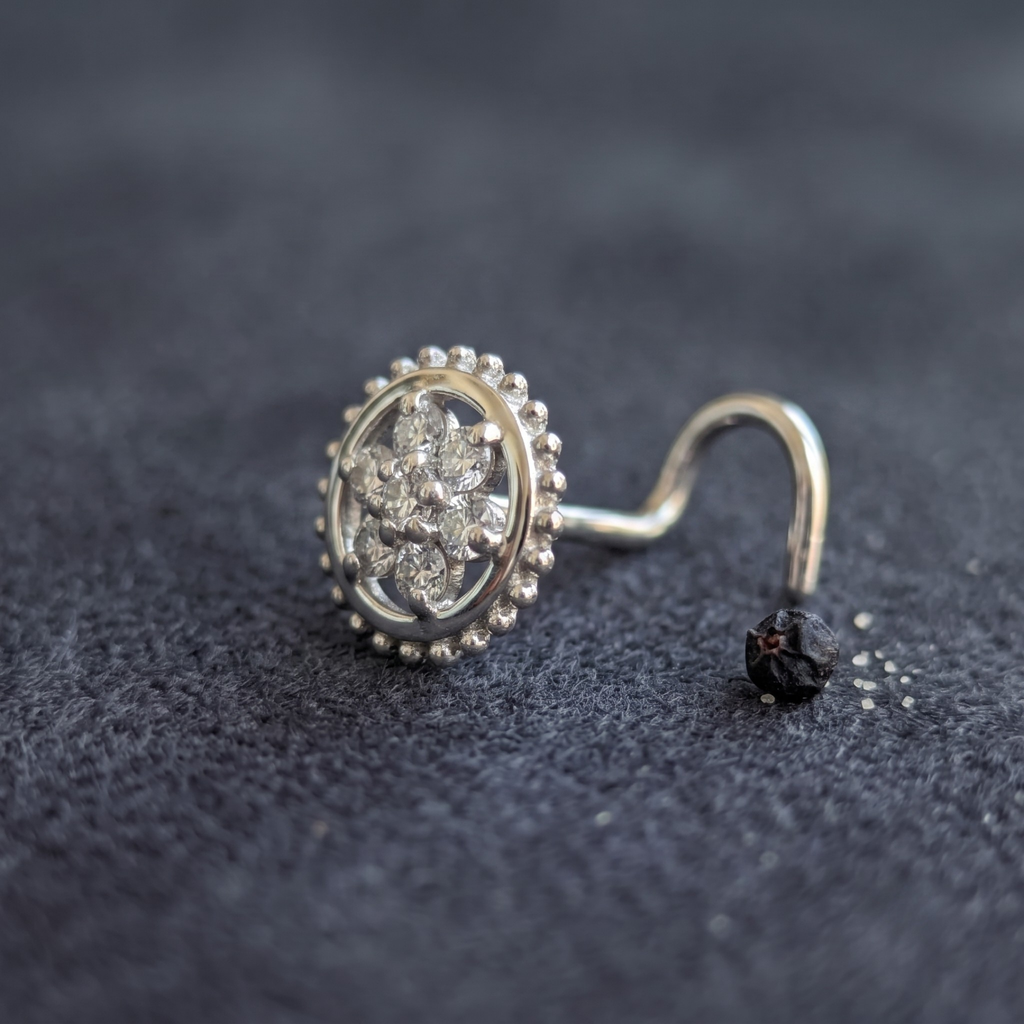 Beaded Halo Floral Nose Pin in 925 Sterling Silver