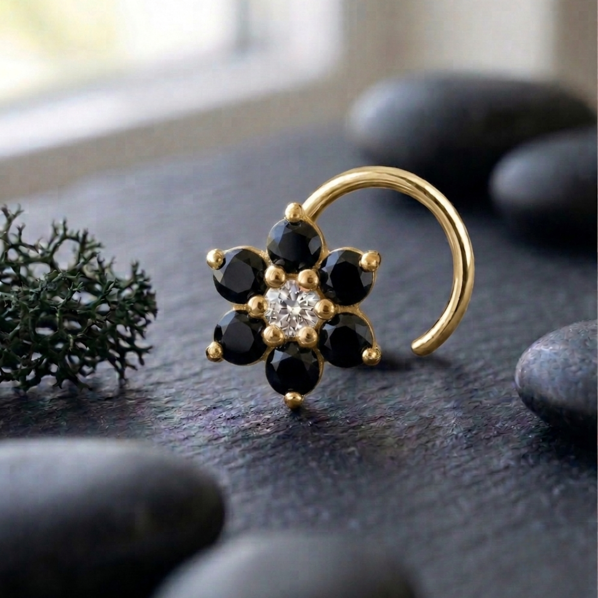 Midnight Daisy Nose Pin in 925 Sterling Silver