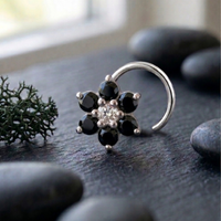 Midnight Daisy Nose Pin in 925 Sterling Silver