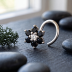 Midnight Daisy Nose Pin in 925 Sterling Silver