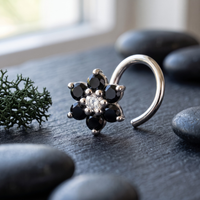 Midnight Daisy Nose Pin in 925 Sterling Silver