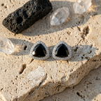 Bold Black Onyx Trillion Halo Studs - 925 Sterling Silver