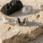Bold Black Onyx Trillion Halo Studs - 925 Sterling Silver