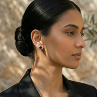 Bold Black Onyx Trillion Halo Studs - 925 Sterling Silver
