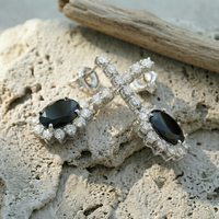 Bold Black Onyx Halo Drop Earrings - 925 Sterling Silver