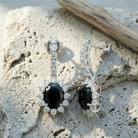 Bold Black Onyx Halo Drop Earrings - 925 Sterling Silver