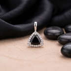 Trillion Cut Black Onyx Halo Pendant in 925 Sterling Silver