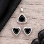 Trillion Cut Black Onyx Halo Pendant Set in 925 Sterling Silver