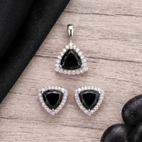 Trillion Cut Black Onyx Halo Pendant Set in 925 Sterling Silver