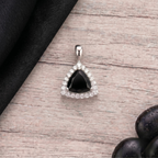 Trillion Cut Black Onyx Halo Pendant Set in 925 Sterling Silver
