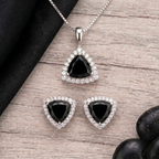 Trillion Cut Black Onyx Halo Pendant Set in 925 Sterling Silver
