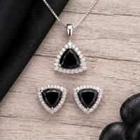 Trillion Cut Black Onyx Halo Pendant Set in 925 Sterling Silver