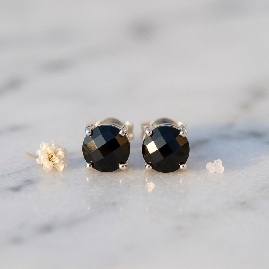 Signature Black Onyx Faceted Studs - 925 Sterling Silver