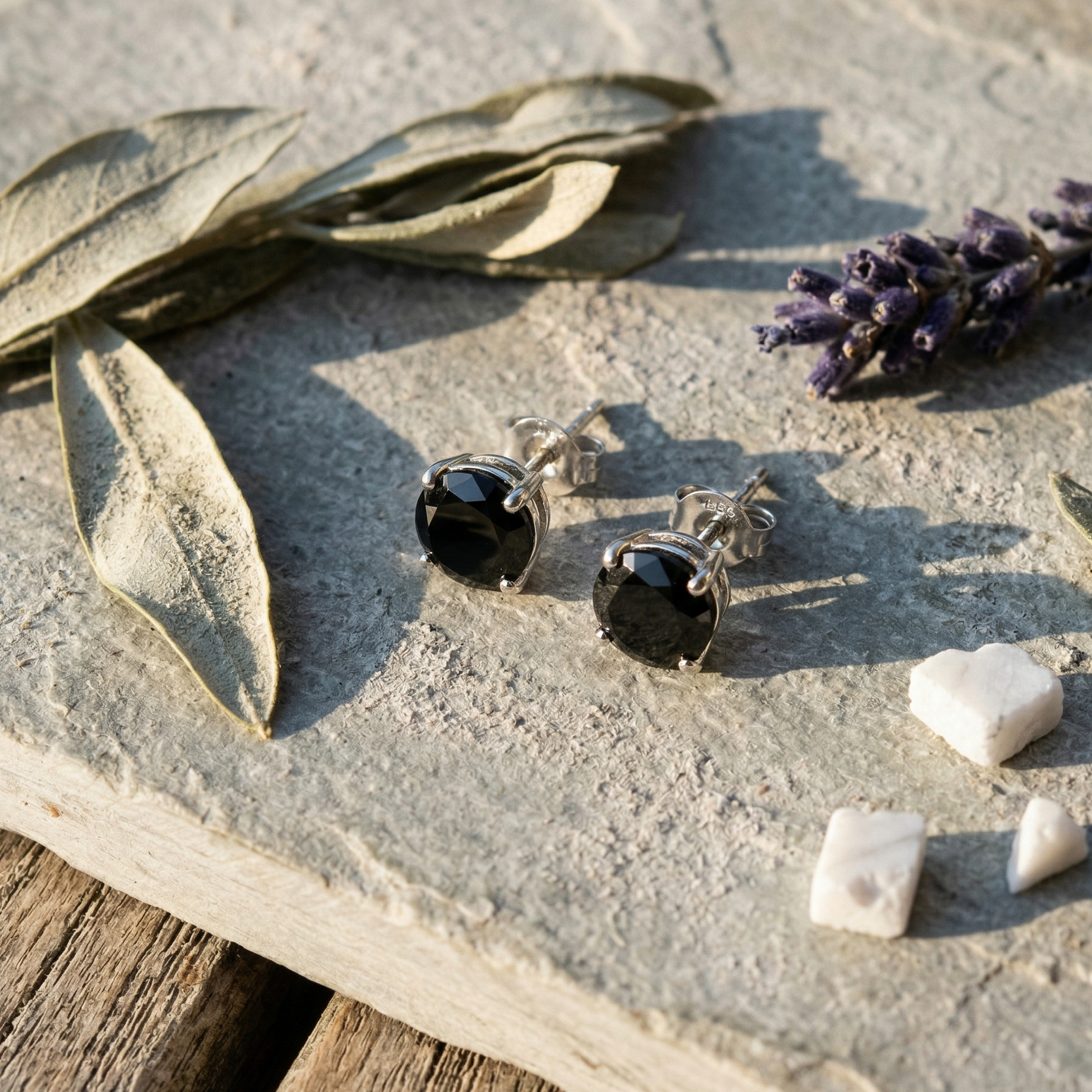 Modern Black Onyx Round Studs – 925 Sterling Silver
