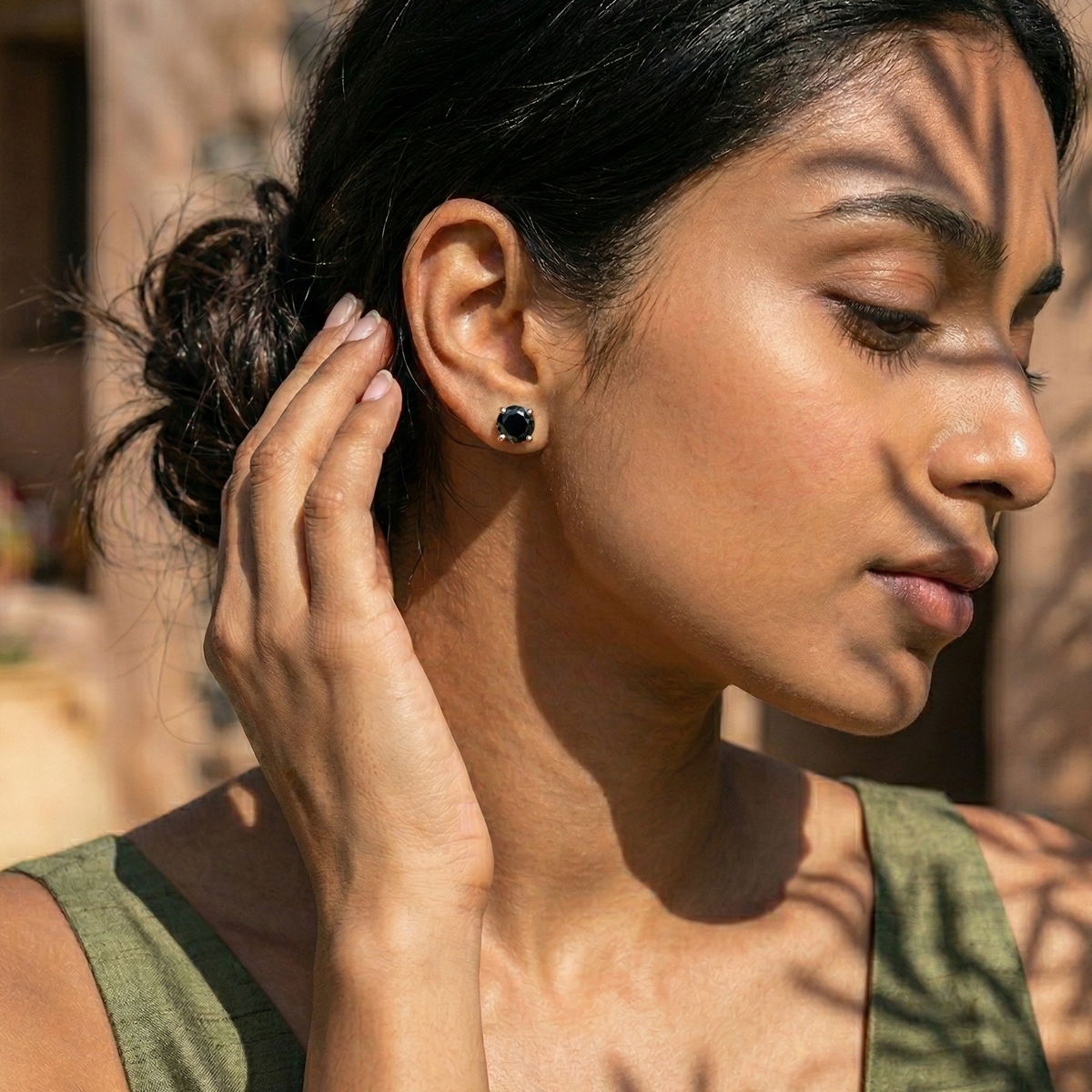 Modern Black Onyx Round Studs – 925 Sterling Silver