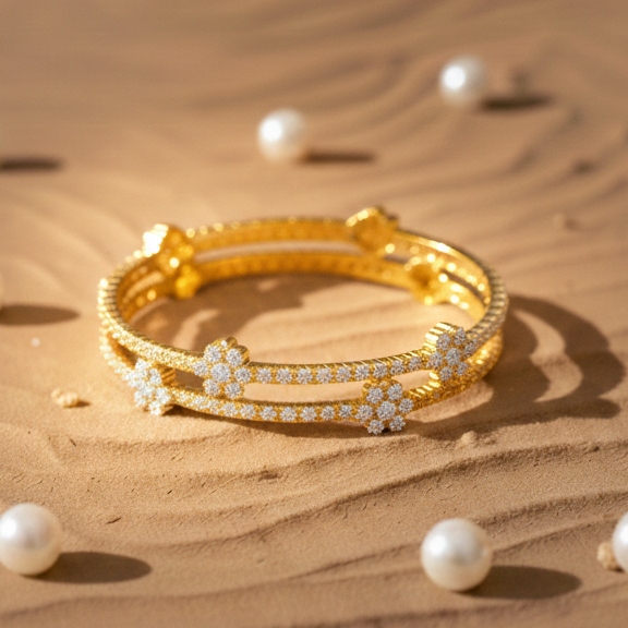 Blossom Aura Floral Cluster Bangle in 925 Sterling Silver