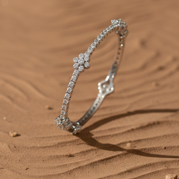 Blossom Aura Floral Cluster Bangle in 925 Sterling Silver