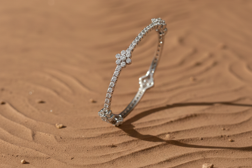 Blossom Aura Floral Cluster Bangle in 925 Sterling Silver