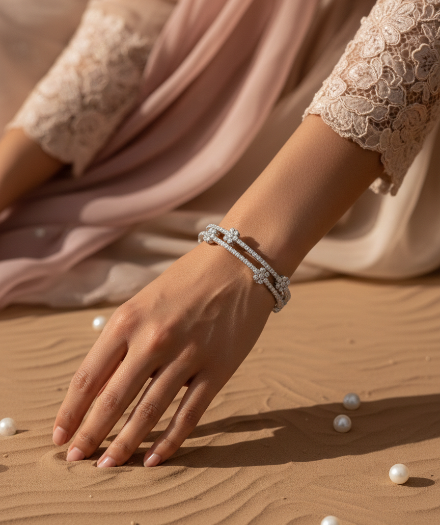 Blossom Aura Floral Cluster Bangle in 925 Sterling Silver