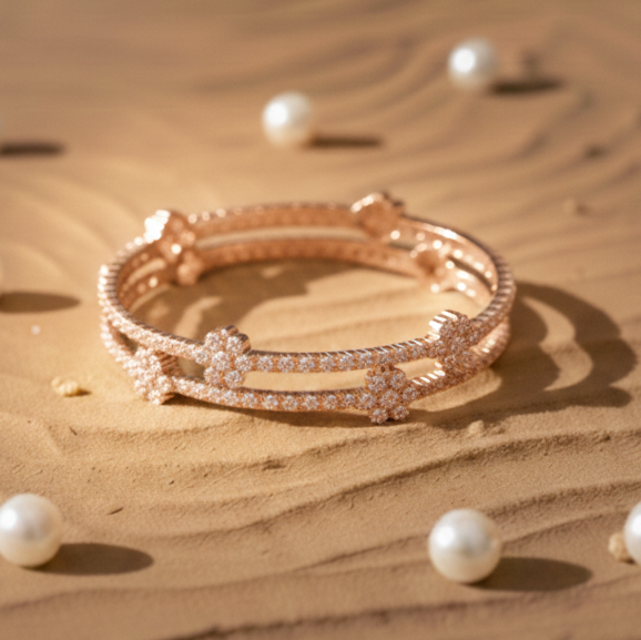 Blossom Aura Floral Cluster Bangle in 925 Sterling Silver