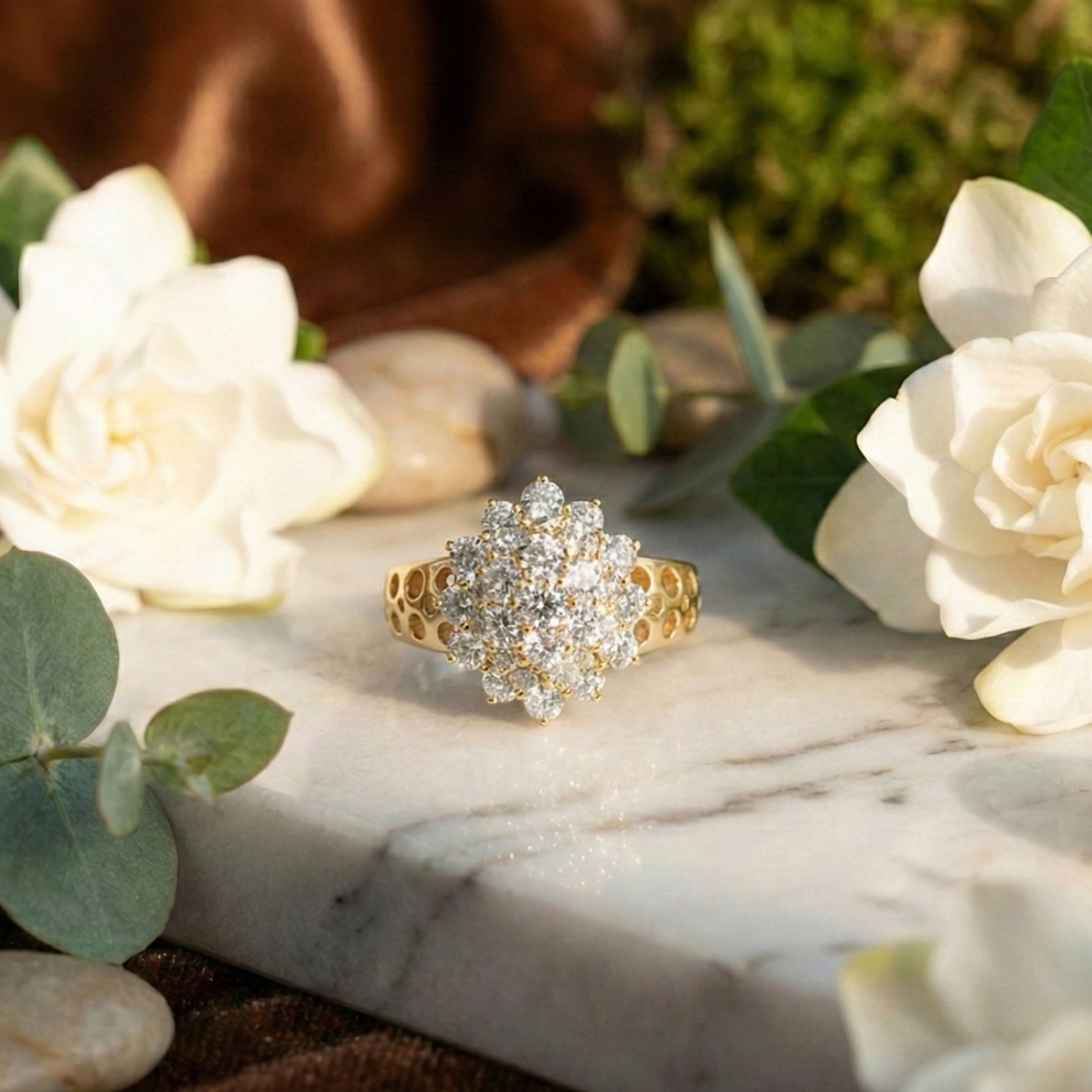 925 Sterling Silver Radiant Bloom Cluster Adjustable Ring