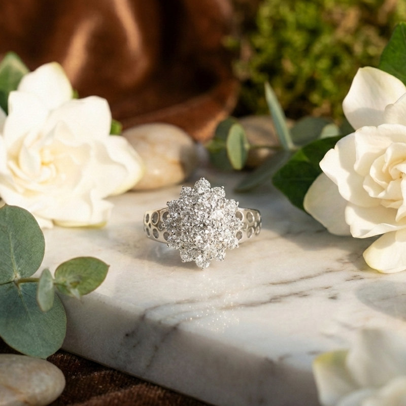 925 Sterling Silver Radiant Bloom Cluster Adjustable Ring