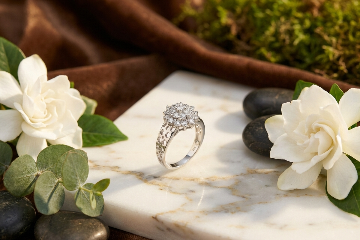 925 Sterling Silver Radiant Bloom Cluster Adjustable Ring