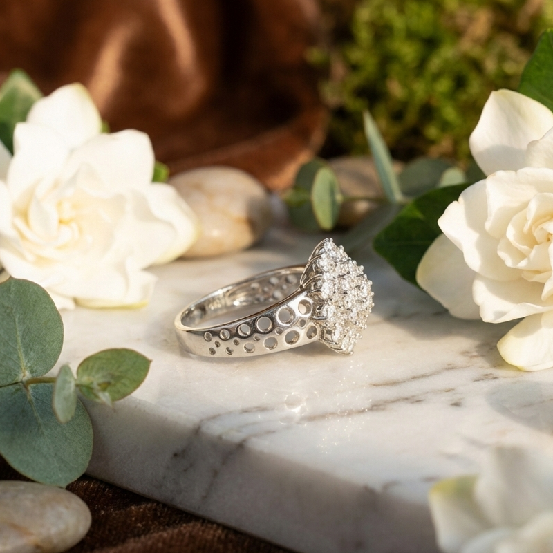 925 Sterling Silver Radiant Bloom Cluster Adjustable Ring