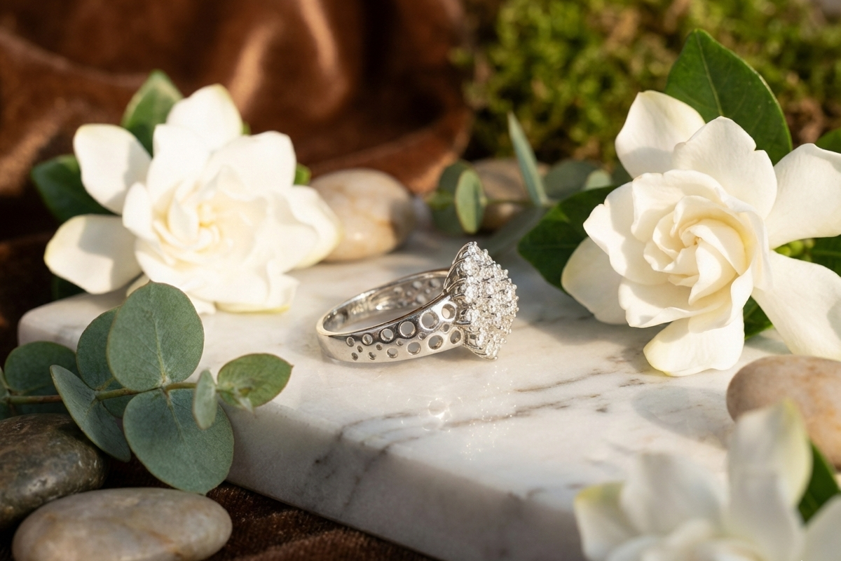 925 Sterling Silver Radiant Bloom Cluster Adjustable Ring