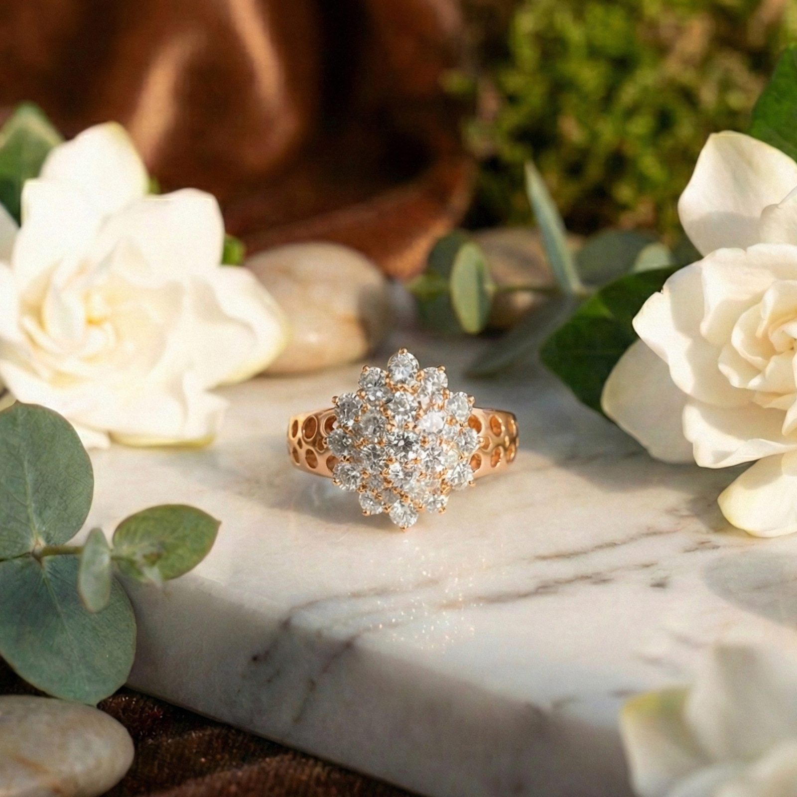 925 Sterling Silver Radiant Bloom Cluster Adjustable Ring