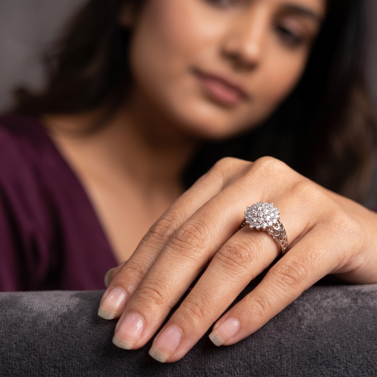 925 Sterling Silver Radiant Bloom Cluster Ring