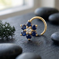 Sapphire Daisy Nose Pin in 925 Sterling Silver