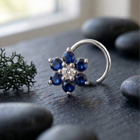 Sapphire Daisy Nose Pin in 925 Sterling Silver
