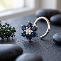Sapphire Daisy Nose Pin in 925 Sterling Silver