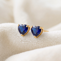 Royal Blue Heart Solitaire Studs | 925 Sterling Silver