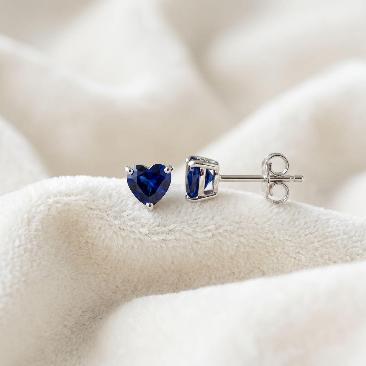 Royal Blue Heart Solitaire Studs | 925 Sterling Silver