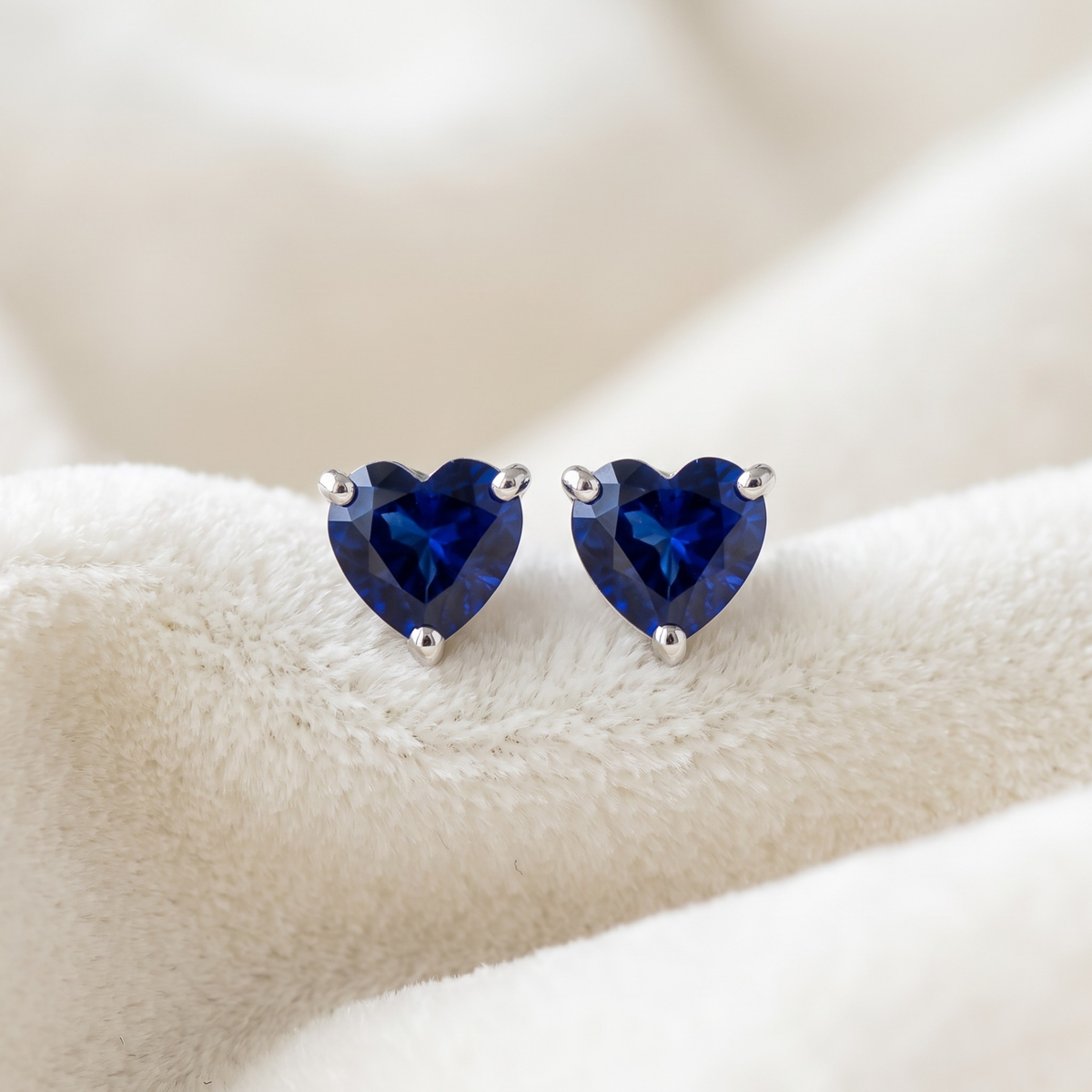 Royal Blue Heart Solitaire Studs | 925 Sterling Silver