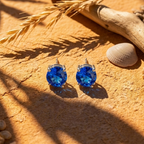 Blue Sapphire Solitaire Studs - 925 Sterling Silver