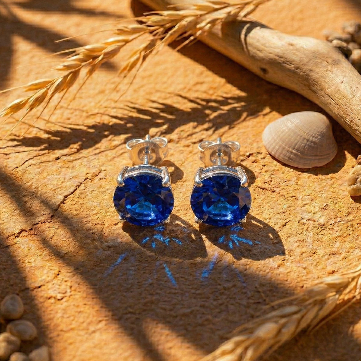 Blue Sapphire Solitaire Studs - 925 Sterling Silver