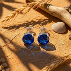 Blue Sapphire Solitaire Studs - 925 Sterling Silver