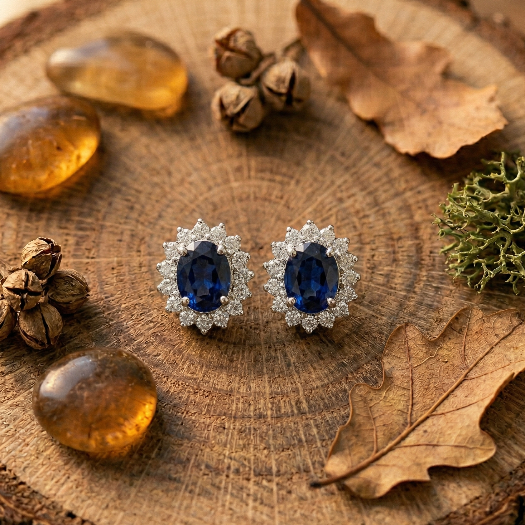 Oval Blue Sapphire Halo Pendant Set in 925 Sterling Silver