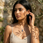 Oval Blue Sapphire Halo Pendant Set in 925 Sterling Silver