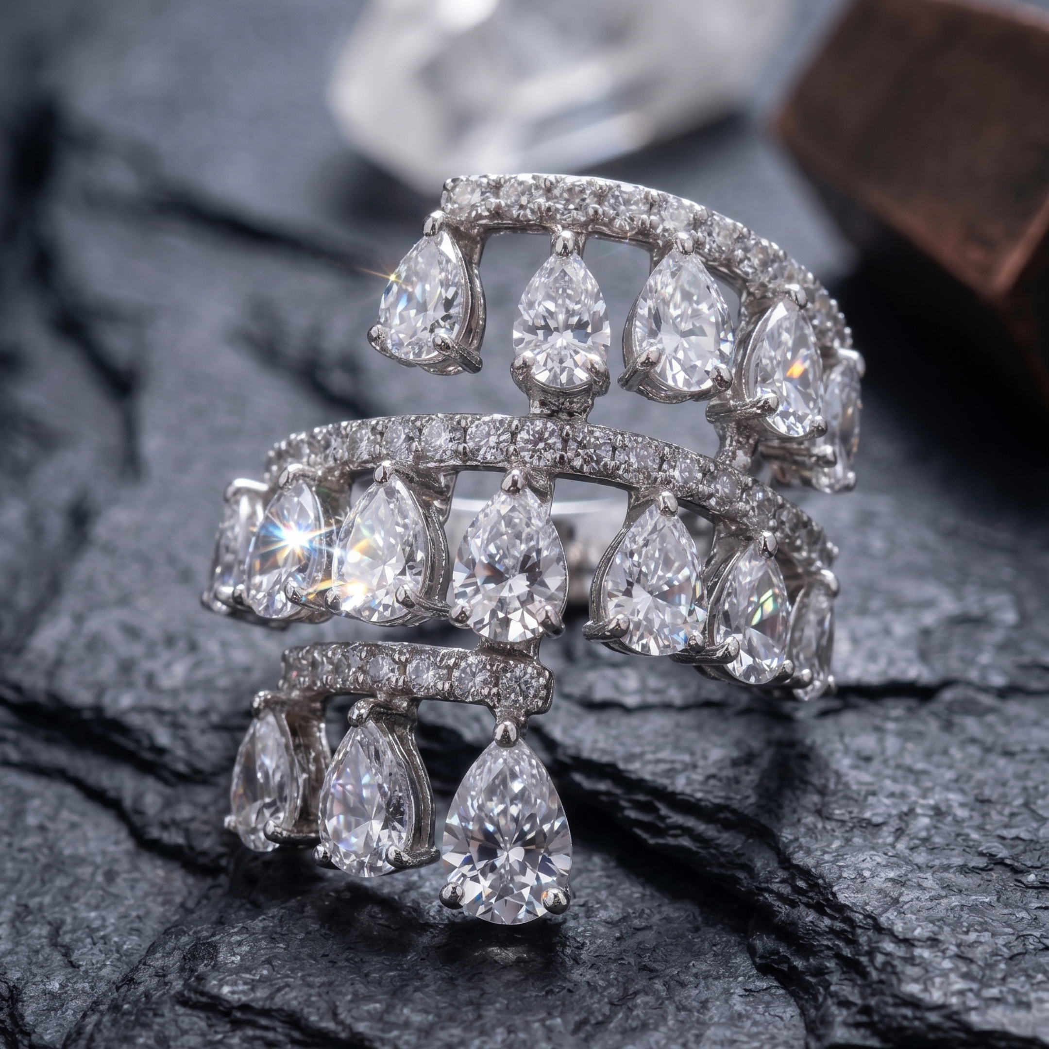 Cascading Pear Ring in 925 Sterling Silver