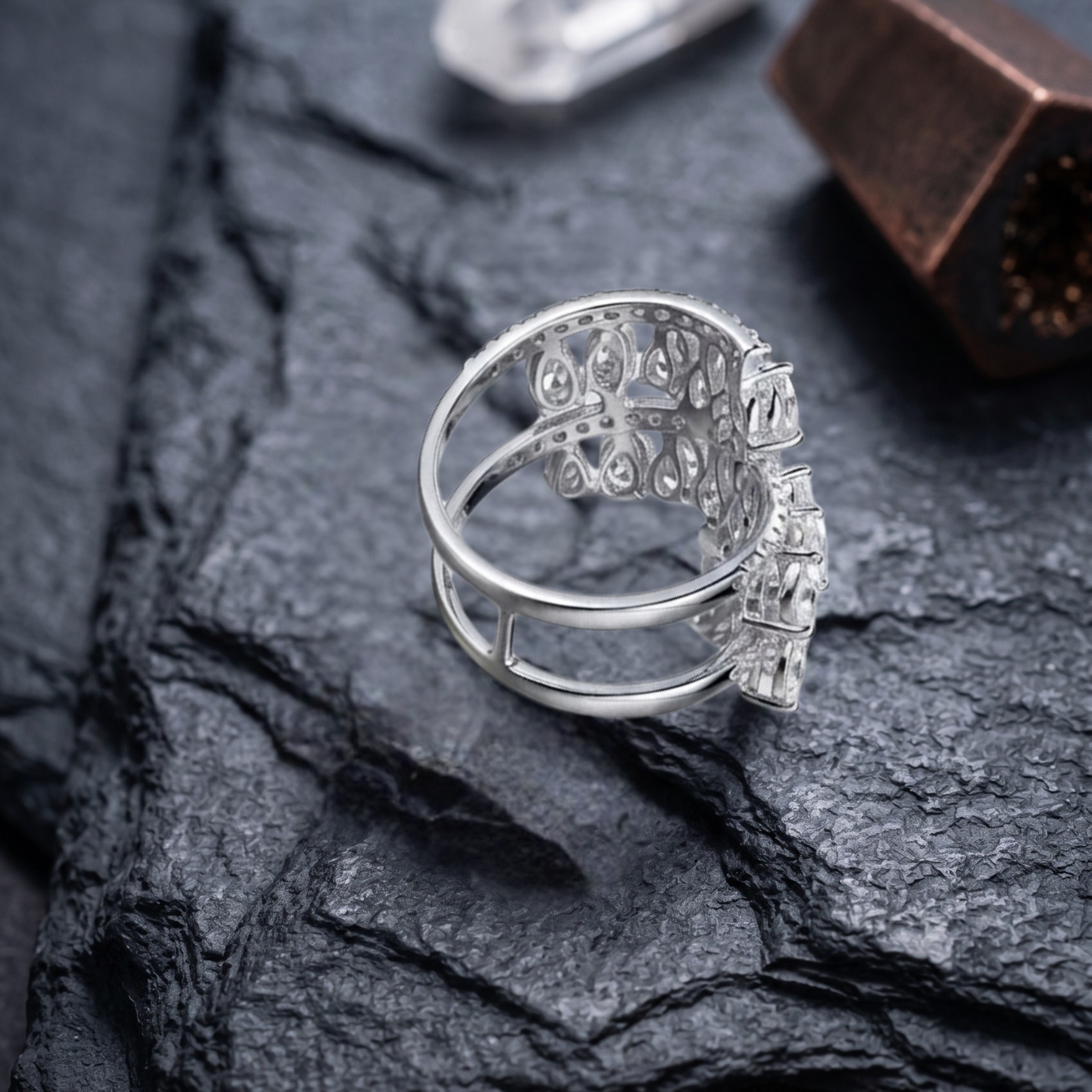 Cascading Pear Ring in 925 Sterling Silver
